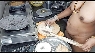 Indian desi aunty making food in Kitchen our husband went to come sex and cow girl style sex with hot boobs