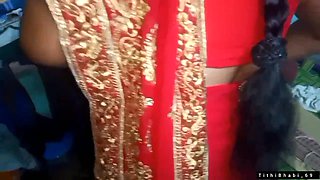 Desi Bhabi Changing Her Red Shari.