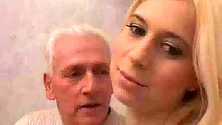Blonde Teen in bathroom with a very pervert old man