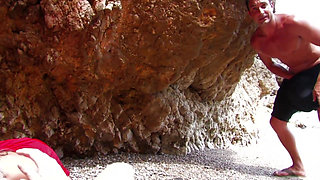 Double penetration threesome at the beach