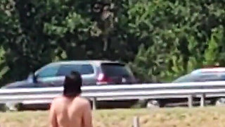 A Slave Slut Shows off Her Pink Ass on the Highway