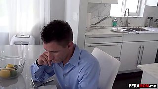 Thin stepmom dick sucking during breakfast in front of stepfather
