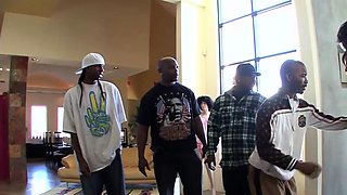 Cute bae shared in interracial gangbang