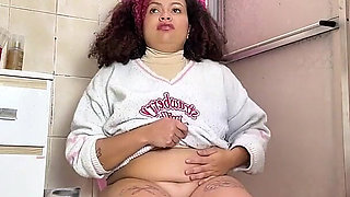 Chubby Girl Can't Stop Farting in Toilet with Belly Ache