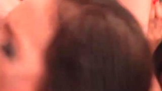 Brunette slut gets bukkake facialized in casting orgy