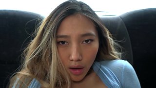 May Thai sucks big cock and gets fucked in the backseat of a car