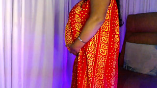 Hot pregnant lady playing nude show with big belly.