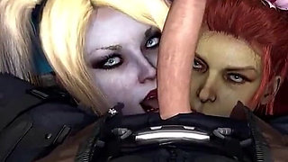 Harley Quinn and Ivy Deepthroating a Naughty Fucking Cock