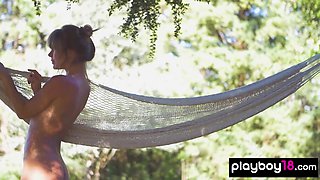 Gorgeous naked Lily C swinging outdoor