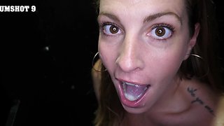 Annie King gets her big tits rubbed through a glory hole.