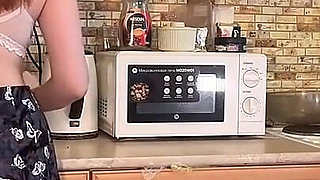 Teenager Fucks Tight Pussy and Vibrates Clit, Orgasms in Kitchen