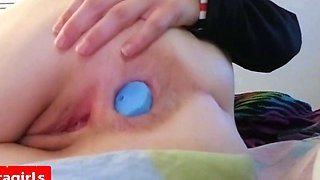 Gaping Anal Training with a Big Blue Dildo