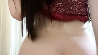 Small titted brunette teen fingering on the bed