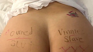 Amateur Submissive Wife Displaying Her Body Written in Permanent Marker.
