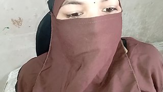 Intense POV with curvy hijab wife in hotel room
