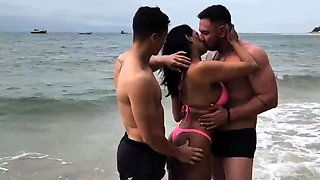 Sensational orgy on the beach with 2 hung studs, I gave