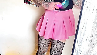 Cute Goth Trans Girl Masturbates and Cums in the Mirror