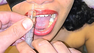 Pissing and Cumming in the Syringe and Throwing It Inside My Slutty Stepdaughter's Nose