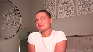 Cute Girl in White Panties Can't Hold Her Pee Anymore and Wets Herself on the Bathroom Floor