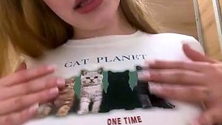 Petite amateur redheaded teen pisses and sucks cock