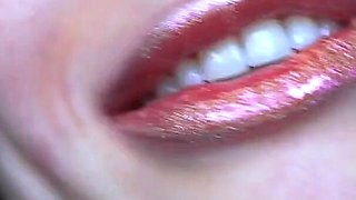 Glamour Girl Kiss with Sweet Shiny Juicy Lips