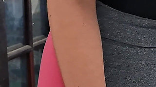 Masturbating Her Camel Toe on the Table with the Neighbor's Help