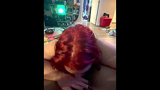 Sexy Redhead Sucking Black Cock and Balls