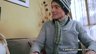 Surprise high heels make this Latina spread wide