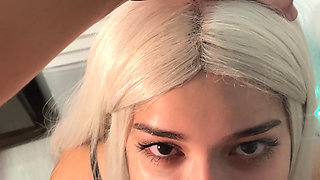 The Witch of Pleasure: she swallows and masturbates the big cock with a look of seduction