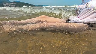 840 White Pantyhose Under Water on the Beach
