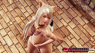 Moritani Kanami in Rule34 Kitty Cosplay - Big Tits Anime Girl Kissing, Masturbation, Dildo Play, and Explosive Squirt 3D Hentai