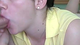 Wife in Yellow T-shirt Gives Blowjob Part 1