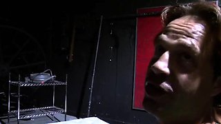 Caged bukkake pet takes cock