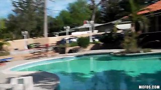 Backyard toga party turns into an gang bang sesh by the pool