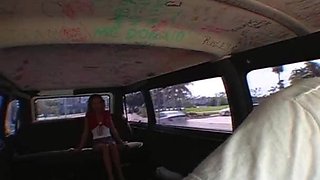 Slim amateur hoe banged doggy style in bus