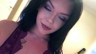 Amateur young brunette enjoys dildo on solo masturbation
