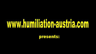 Feeding him her strapon dildo to suck