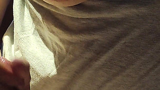 Sexy MILF with Milky Tits Made Petting and Masturbating My Cock Until Cumshot. Risky at My Friend's Garage
