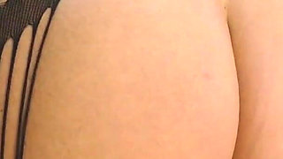 Orgasm in Glass Dildo Fucking Wearing Bodystocking in Bathroom