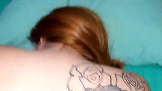 Redhead wet with oil indulges in her pussy pleasure and gets 2 creampies in the end