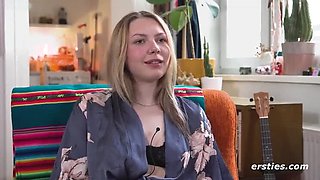 German Amateur Lindsey Cruz Solo Masturbation with Glass Dildo on Kitchen Table