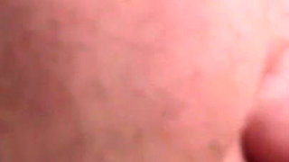 Blonde chick sucks his cock in close up
