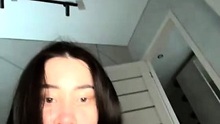 Small titted brunette teen fingering on the bed