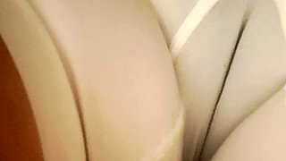 The Line of the MILF's Vagina Is Marked in Her Panties