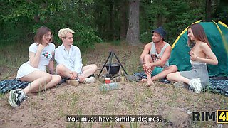 Camping trip gets naughty as two couples exchange girls for rimming and anal fun