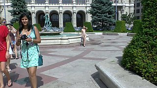 Small titted brunette Sharron with glasses masturbates
