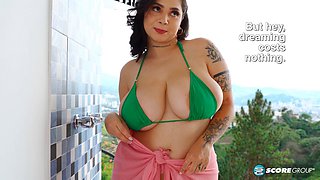 Kim Velez gets wet and wild in her tiny bikini with her big tits out