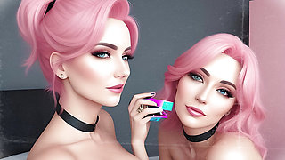 Pink-Haired Beauties: Dreamy Bedroom 3D Digital Art Models