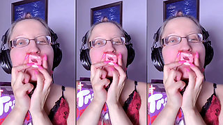Asmr Teeth Candy Eating - Asmr, Eye Glasses, Gianess, Lipstick, Big Lips, Mough, Food, Face Fetish, Long Nails