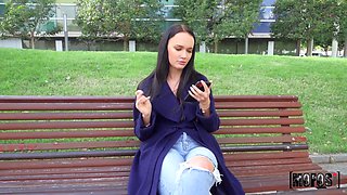 Amateur Russian student Sasha Sparrow shows tits in public and gets a mouthful of cum